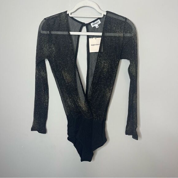 Superdown wilhemina metallic bodysuit new XXS BLACK/GOLD - Picture 11 of 13